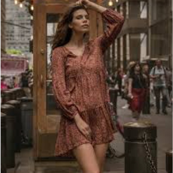 Rachel Ashwell Rust Paisley Tiered Boho Mini Dress EUC Long Sleeve Size S - Picture 5 of 11